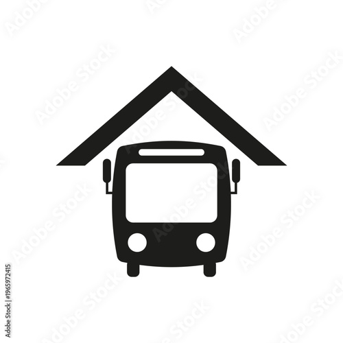 Bus station icon. Transport shelter Vector. Vehicle terminal symbol. Public transit. Manual vector only. No autotrace used.