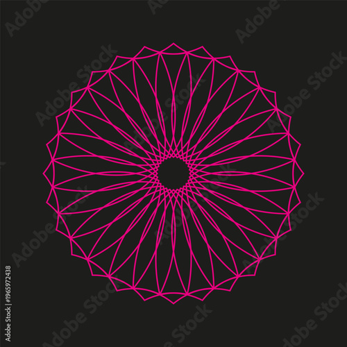 Geometric flower icon. Mandala Vector pattern. Pink ornament design. Symmetry shape symbol. Manual vector only. No autotrace used.