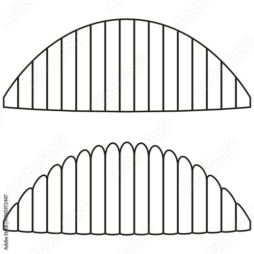 Arch shape set. Semi circle Vector. Ribbed line design. Black outline element. Manual vector only. No autotrace used.