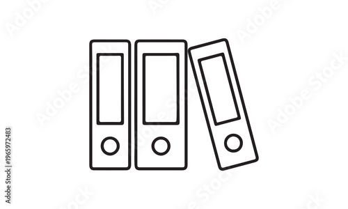 Three ring binders for organizing documents, line art icon.