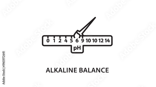 Minimalist line art illustration of a pH scale highlighting alkaline balance, ideal for health, wellness, education, and scientific infographics or presentations.