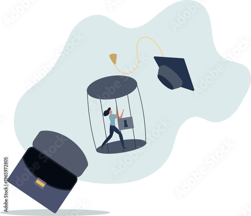 Student loan debt, money trap that graduated have to payback huge amount of money, expensive cost for education concept.person's life situation and his activities.