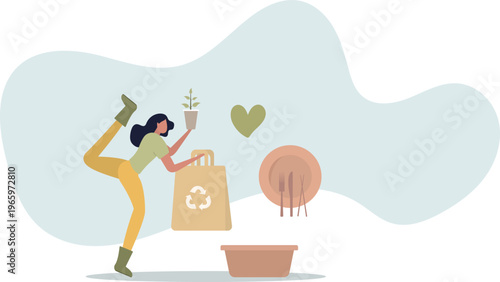 Eco packaging and natural food boxes for take away.Environmental and nature friendly solution to reduce plastic usage.person's life situation and his activities.