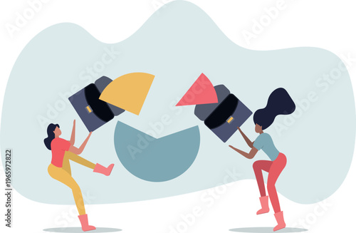 Market share percentage of industry sale, business competitor fight or battle to gain more sale concept.person's life situation and his activities.