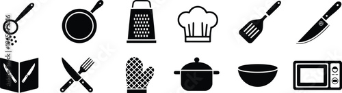 Set of black kitchen utensil icons for culinary design and restaurant websites
