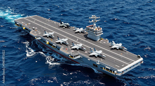 Large aircraft carrier in the middle of the ocean.