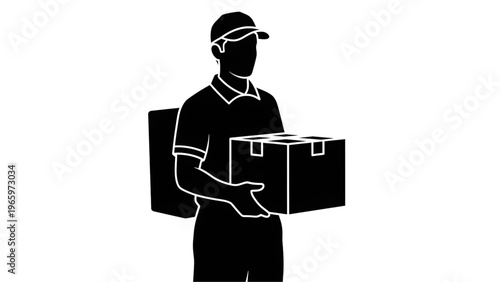 Delivery man carrying boxes in black silhouette