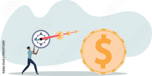 Profit Direction Concept – Man Holding Compass Piercing Dollar Coins