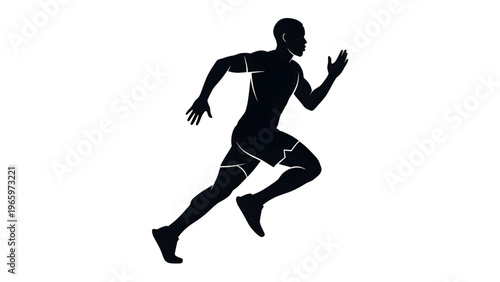Black silhouette of a man running fast on white background