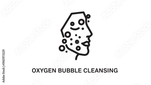 Minimalist black and white line drawing depicting oxygen bubble cleansing, ideal for skincare, spa, beauty treatments, and wellness marketing materials.