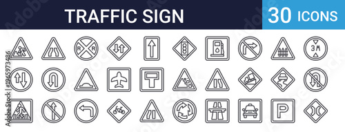 Traffic Sign Icons Set of 30 Thin Line Vector Collection