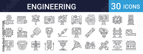 Engineering Tools Icons Set of 30 Thin Line Vector
