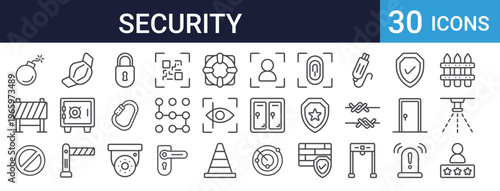 Security Protection Icons Set of 30 Thin Line Vector