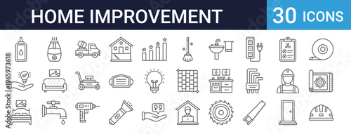 Home Improvement Tools Set of 30 Thin Line Vector Icons