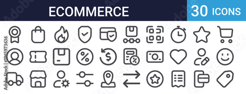 Ecommerce Shopping Icons Set of 30 Thin Line Vector