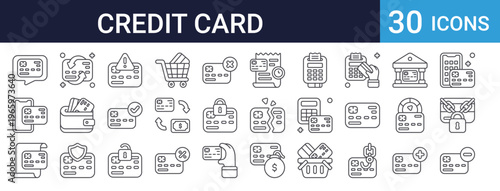 Credit Card Payment Icons Set of 30 Thin Line Vector