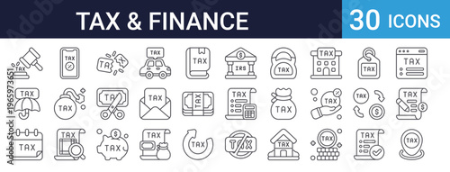 Tax and Finance Icons Set of 30 Thin Line Vector