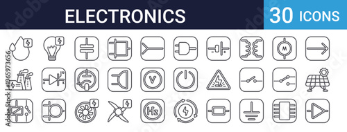 Electronics Symbols Set of 30 Thin Line Vector Icons