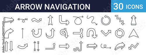 Arrow Navigation Icons Set of 30 Thin Line Vector