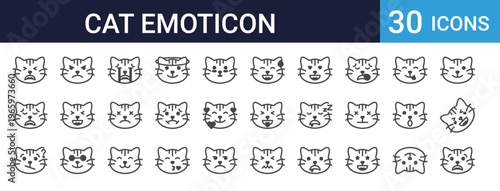 Cat Emoticon Icons Set of 30 Thin Line Vector Pack