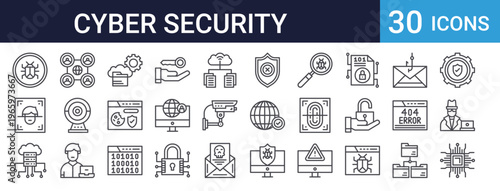 Cyber Security Icons Set of 30 Thin Line Vector Collection