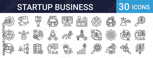 Startup Business Icons Set of 30 Thin Line Vector