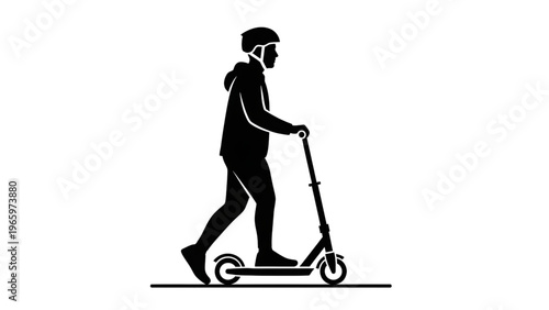 man riding electric scooter silhouette white background