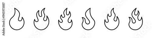Fire flame icon set outline