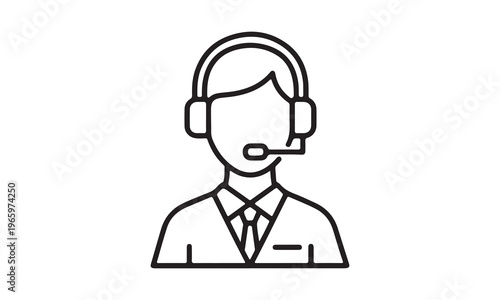 Line art icon of a customer service representative with headset.