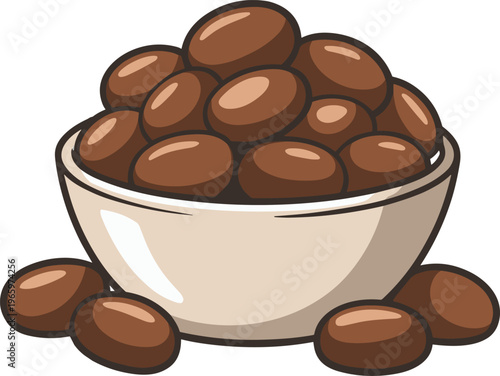 Bowl of chocolate covered raisins vector on white background.