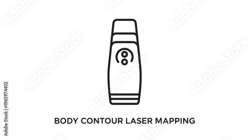 Minimalist line art illustration of a 3D body scanner using laser mapping technology, ideal for healthcare, fitness, and wellness marketing materials.