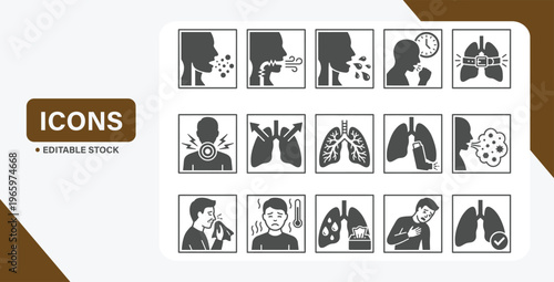 Respiratory cough symptom icon set for medical awareness and healthcare education