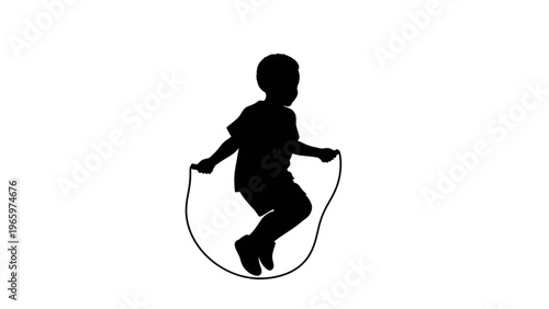 Silhouette of a child jumping rope on a white background