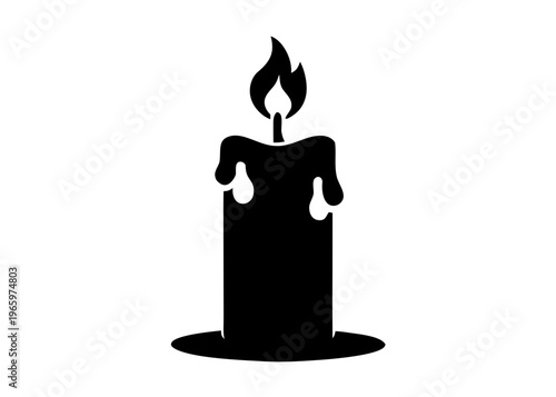 Burning Candle Silhouette Vector, Wax Candle with Flame Silhouette
