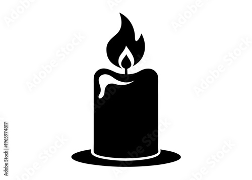 Burning Candle Silhouette Vector, Wax Candle with Flame Silhouette