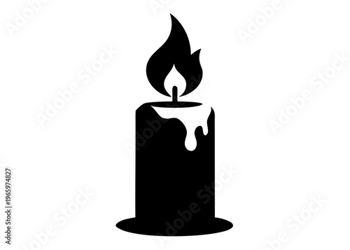 Burning Candle Silhouette Vector, Wax Candle with Flame Silhouette