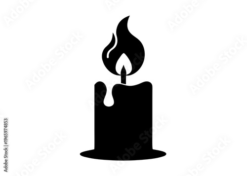 Burning Candle Silhouette Vector, Wax Candle with Flame Silhouette