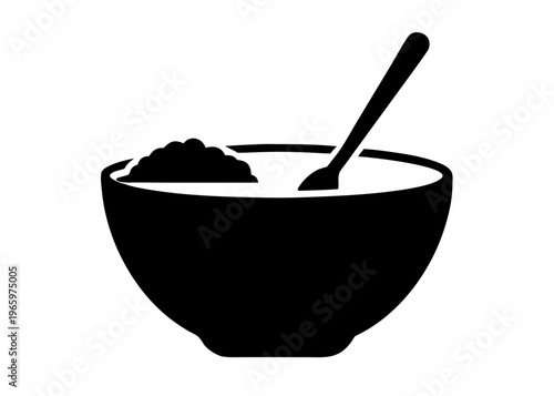 Cereal Bowl Silhouette Vector, Breakfast Bowl with Spoon and Milk Splash