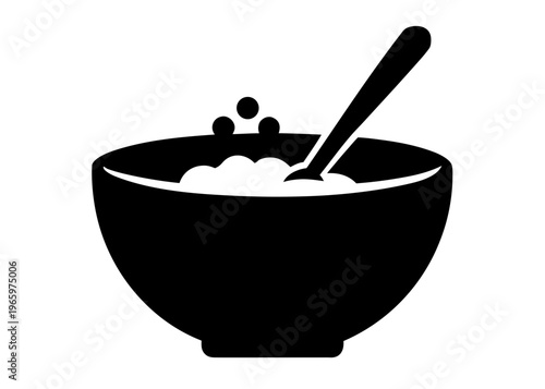 Cereal Bowl Silhouette Vector, Breakfast Bowl with Spoon and Milk Splash