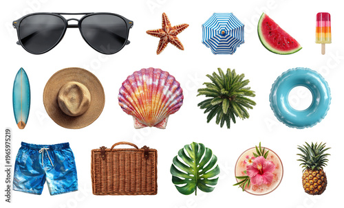 PNG Summer essentials vibrant collection, transparent background