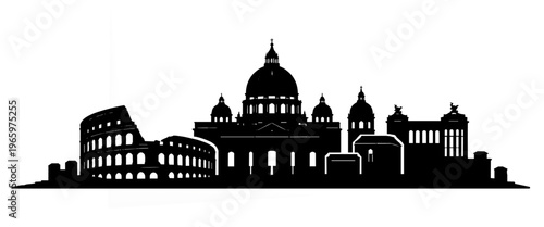 Rome Skyline Silhouette with Colosseum and St Peter's Basilica Minimal Vector