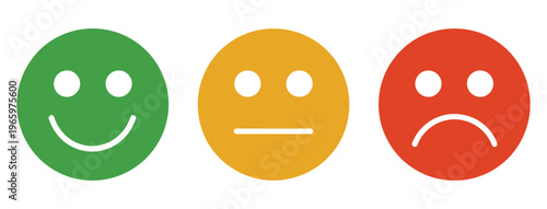 Simple emoji face icon set, with happy, neutral and sad expressions for customer feedback rating design, review satisfaction symbols, clean modern vector illustration.