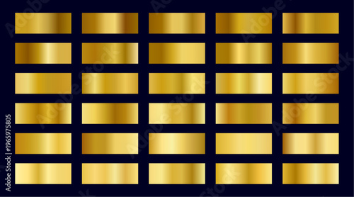 Collection of thirty modern golden gradient color use for banner, ornament, background, art, presentation element, web element | Golden isolated background