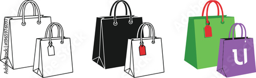 Colorful shopping bags with tags and handles illustration design