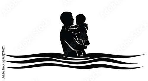 A tender moment captured in a striking black silhouette of a father holding his child portraying love and protection silhouette