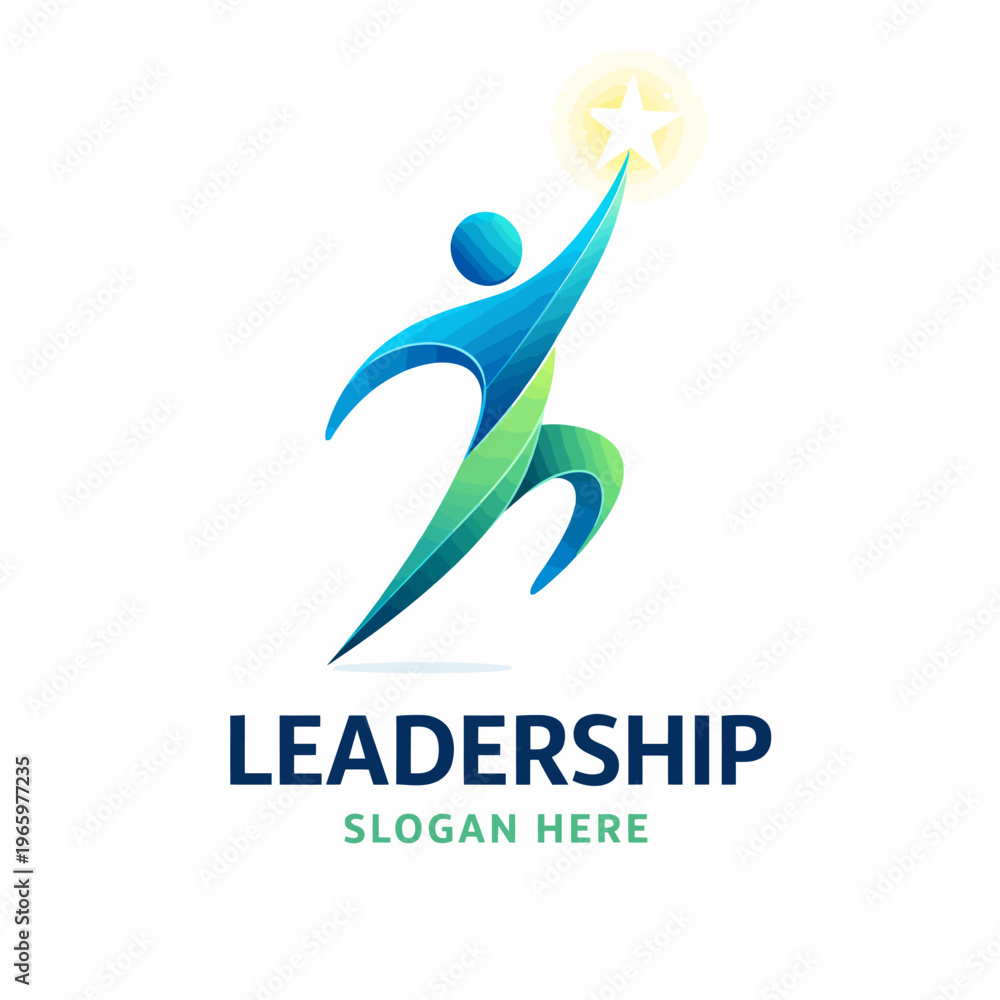 Fototapeta premium Leadership logo with dynamic human figure reaching for success