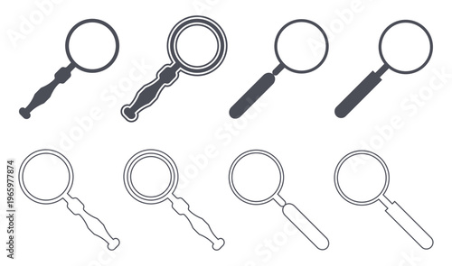  Set of vintage and modern magnifying glass icons.  magnifying glass symbol for interactive UI and web applications.  Vector illustration.