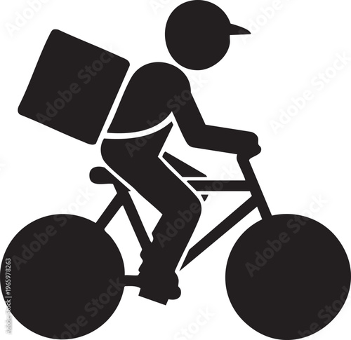 Silhouetted cyclist hauling delivery boxes on a monochrome bike ride