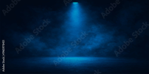 Abstract a theatrical spotlight pierces through a hazy atmosphere, casting an ethereal glow over an empty stage, creating a sense of anticipation and drama. 