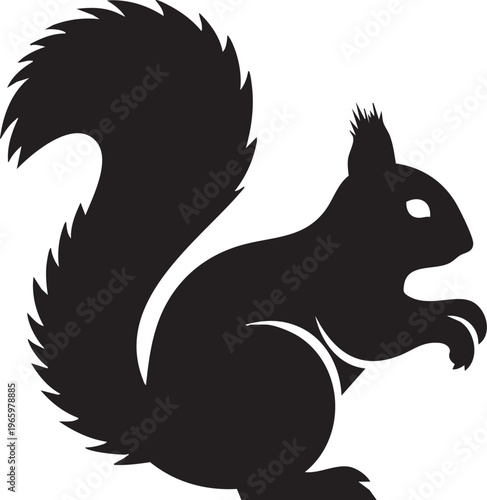 Silhouetted squirrel in dynamic tree pose black outline